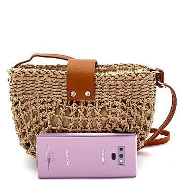 Half-Moon Knitted Straw Bohemian Cross Body Shoulder Bag