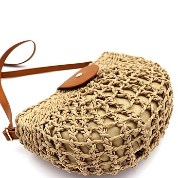 Half-Moon Knitted Straw Bohemian Cross Body Shoulder Bag