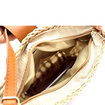 Half-Moon Knitted Straw Bohemian Cross Body Shoulder Bag