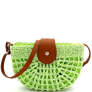 Half-Moon Knitted Straw Bohemian Cross Body Shoulder Bag