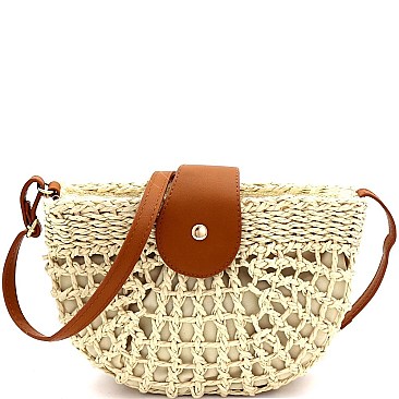 Half-Moon Knitted Straw Bohemian Cross Body Shoulder Bag