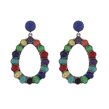 Fashionable Western Tq Oval Earrings SLE0277