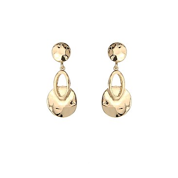 Fashionable Hammered Metal Round Dangly Er SLE0383