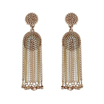 Trendy Dangly Chain Tassel Post Earring SLE0636