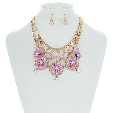 TRENDY FLOWER FASHION NECKLACE SET SLE0718