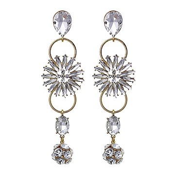 Fashionable Dangly Flower Rhinestone Earring SLE0762