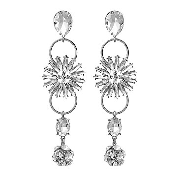 Fashionable Dangly Flower Rhinestone Earring SLE0762