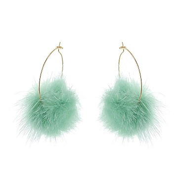 Fashionable Metal Hoop Earring with Fur Ball SLE0799