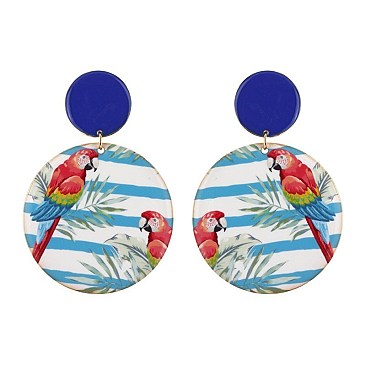 Fashionable Parrot Print Circle Post Earring SLE1094