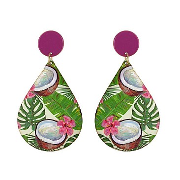 Fashionable Coconut Print Tear Drop Post Earring SLE1095