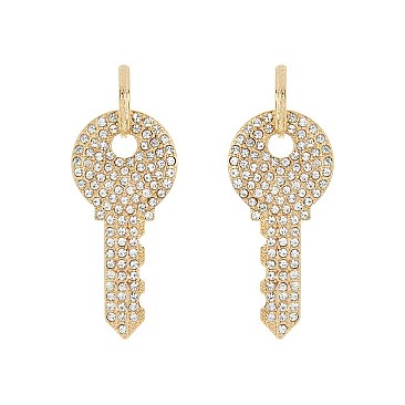 Crystal Key Charm Hoop Earrings