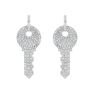 Crystal Key Charm Hoop Earrings