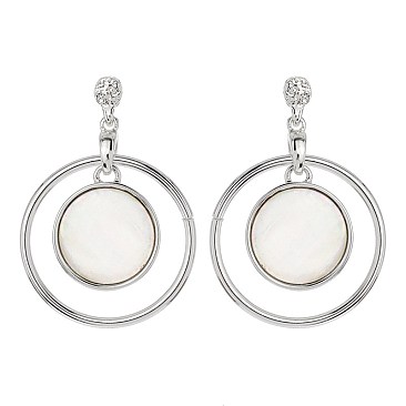 Trendy Round Metal Dangly Er with Mop SLE1383