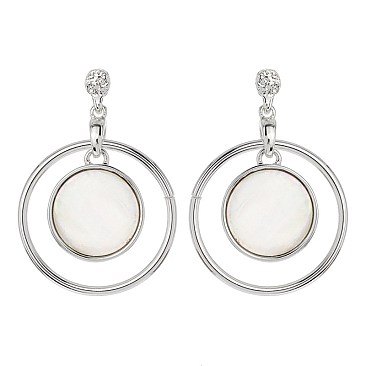 Trendy Round Metal Dangly Er with Mop SLE1383