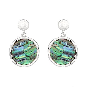 Trendy Geometric Dangly Metal Er with Abalone SLE1385