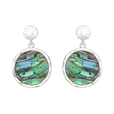 Trendy Geometric Dangly Metal Er with Abalone SLE1385