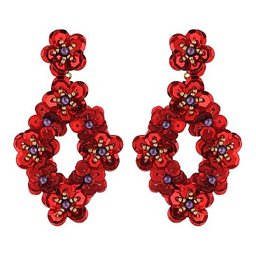 Trendy Sequin Flower Drop Earring SLE1441