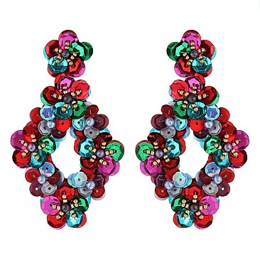 Trendy Sequin Flower Drop Earring SLE1441