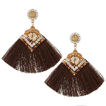 Fashionable Dangly Sq Er with Fringe SLE1509