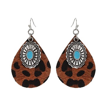 Fashionable Concho Charm Leather Earrings SLE1542