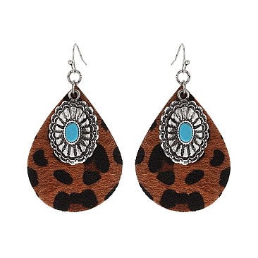 Fashionable Concho Charm Leather Earrings SLE1542