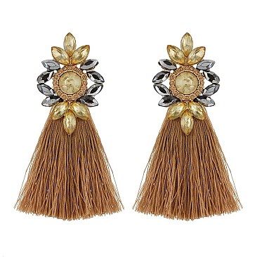 Fashionable Rhinestone Post Er with Silk Tassels SLE1574