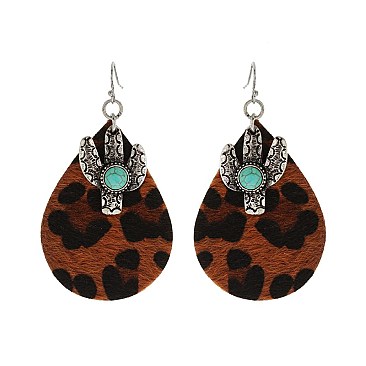 Trendy Cactus Charm Leather Earrings SLE1657
