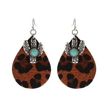 Trendy Cactus Charm Leather Earrings SLE1657