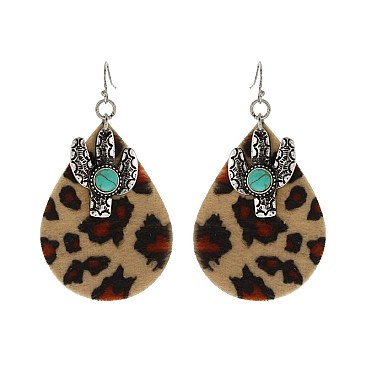 Trendy Cactus Charm Leather Earrings SLE1657