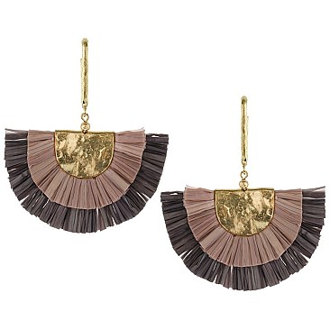 Fashionable 2 Layered Raffia Tassel Earrings SLE1676