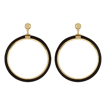 Trendy Leather Trim Post Hoop Earring SLE1715