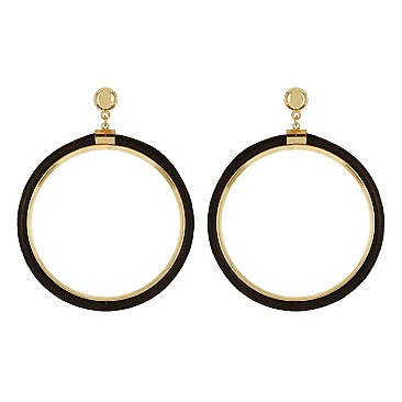 Trendy Leather Trim Post Hoop Earring SLE1715