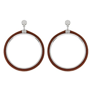 Trendy Leather Trim Post Hoop Earring SLE1715