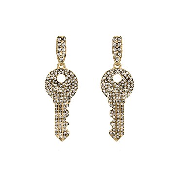 Fashionable Dangly Rhinestone Key Earring SLE1734