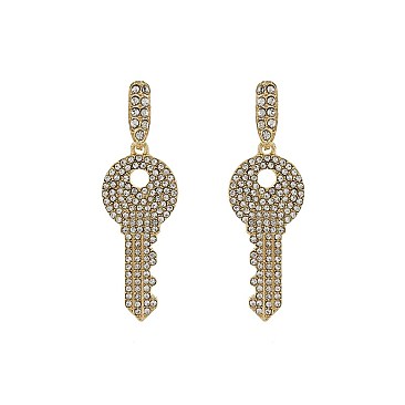 Fashionable Dangly Rhinestone Key Earring SLE1734