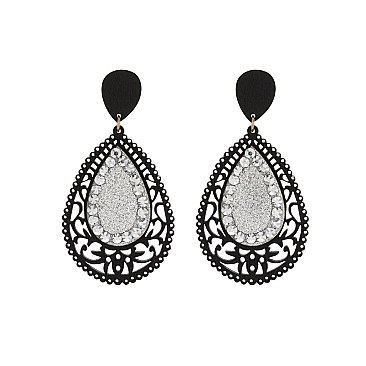 Fashionable Dangly Teardrop Earring W/ Stones SLE1737