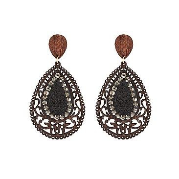 Fashionable Dangly Teardrop Earring W/ Stones SLE1737