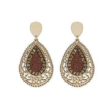 Fashionable Dangly Teardrop Earring W/ Stones SLE1737