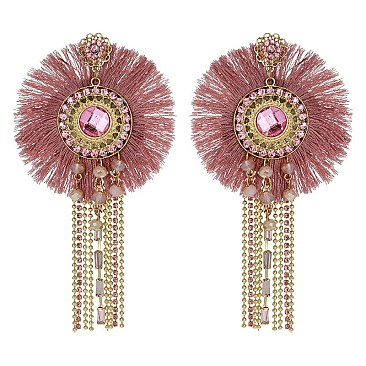Trendy Rnd Tassel Earring W/ Chain Drop Tassels SLE1870
