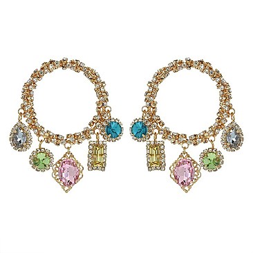 Fashionable Rhinestone Hoop Er W/4 Dangly Stones SLE1872
