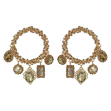 Fashionable Rhinestone Hoop Er W/4 Dangly Stones SLE1872