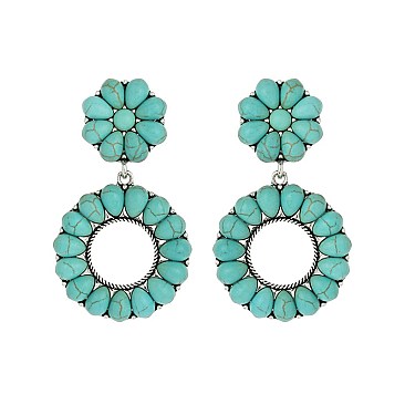 Trendy Western Turquoise Circle Earrings SLE1897