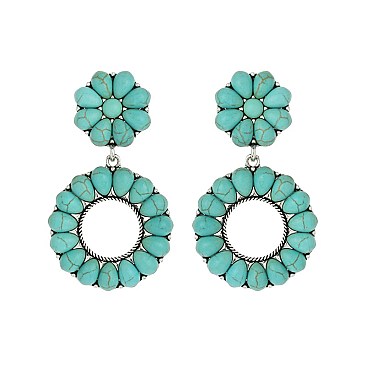Trendy Western Turquoise Circle Earrings SLE1897