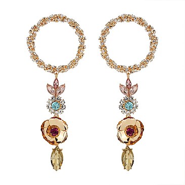 FASHIONABLE ROUND EARRING W/ FLOWER DROP SLE1907