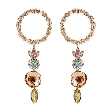 FASHIONABLE ROUND EARRING W/ FLOWER DROP SLE1907