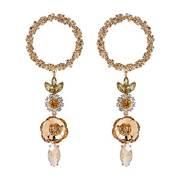 FASHIONABLE ROUND EARRING W/ FLOWER DROP SLE1907