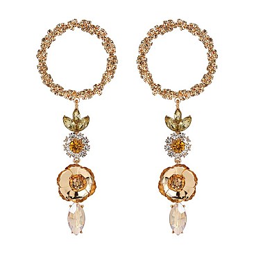 FASHIONABLE ROUND EARRING W/ FLOWER DROP SLE1907