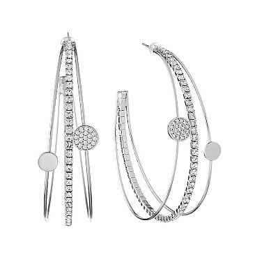 CZ AND METAL 3-LINE HOOP EARRINGS