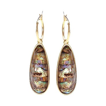 DANGLY LRG OVAL STONE EARRINGS