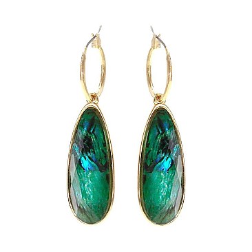 DANGLY LRG OVAL STONE EARRINGS